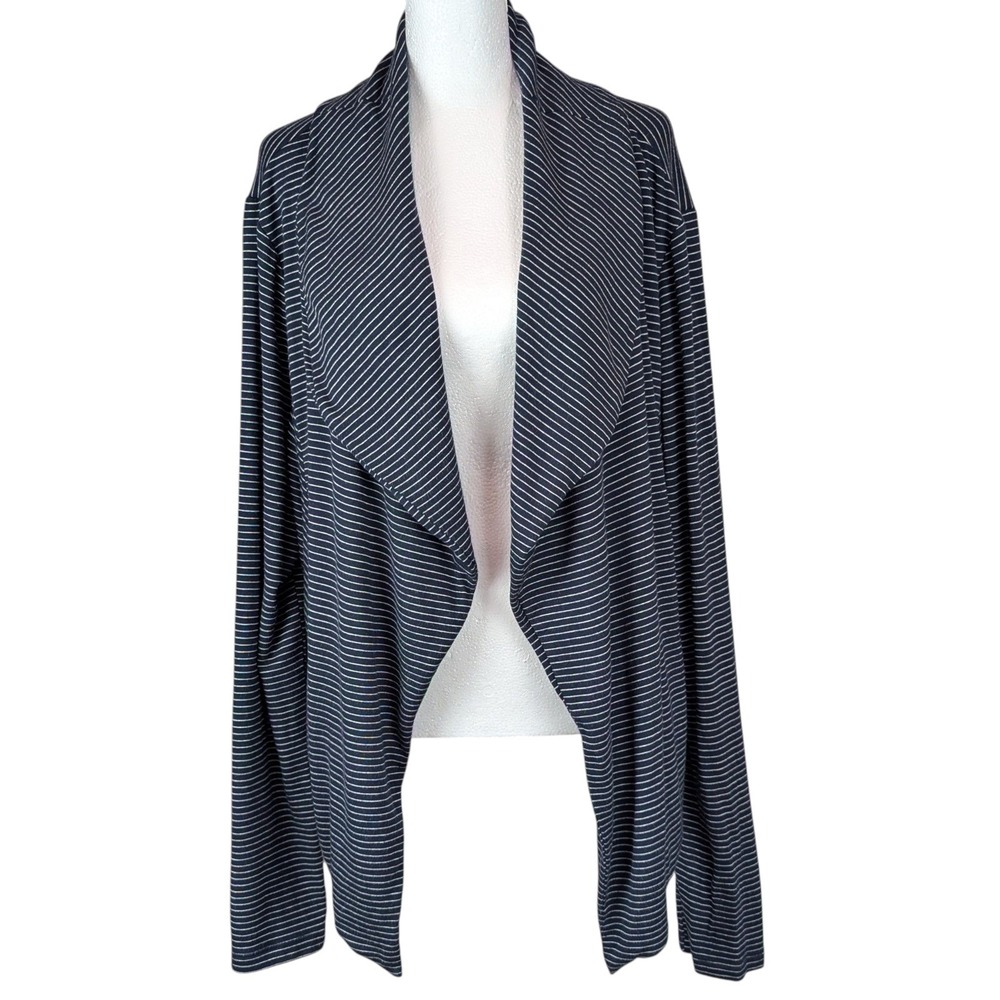 Lou &‎ Grey Waterfall Open Front Cardigan Jacket Sz XL Blue Stripe Pockets Flowy